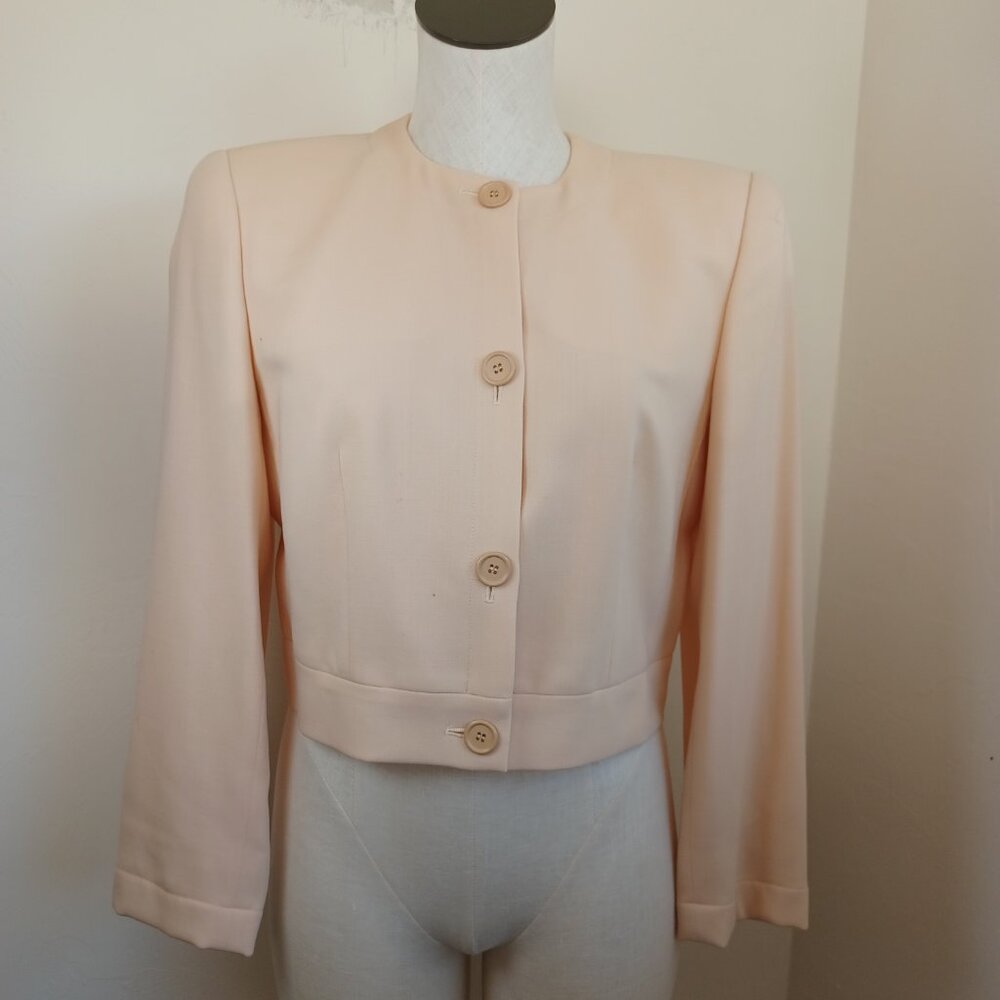 Giorgio Armani Le Collezioni Wool Blazer Womens 8 Cropped Length Cream Peach - Picture 2 of 13